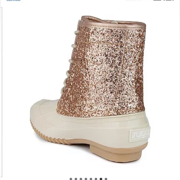 Sugar “Skipper” Rose Gold Glitter Lace Up Rain Snow Duck Boots - Picture 4 of 16